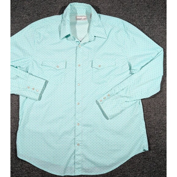 Wrangler Wrancher Western Pearl Snap Shirt Mens XL Diamond Pattern Long Sleeve - Picture 1 of 7
